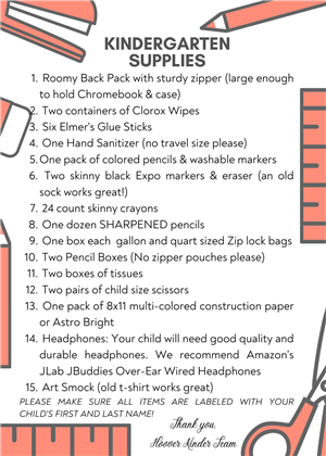 Kindergarten Supply List